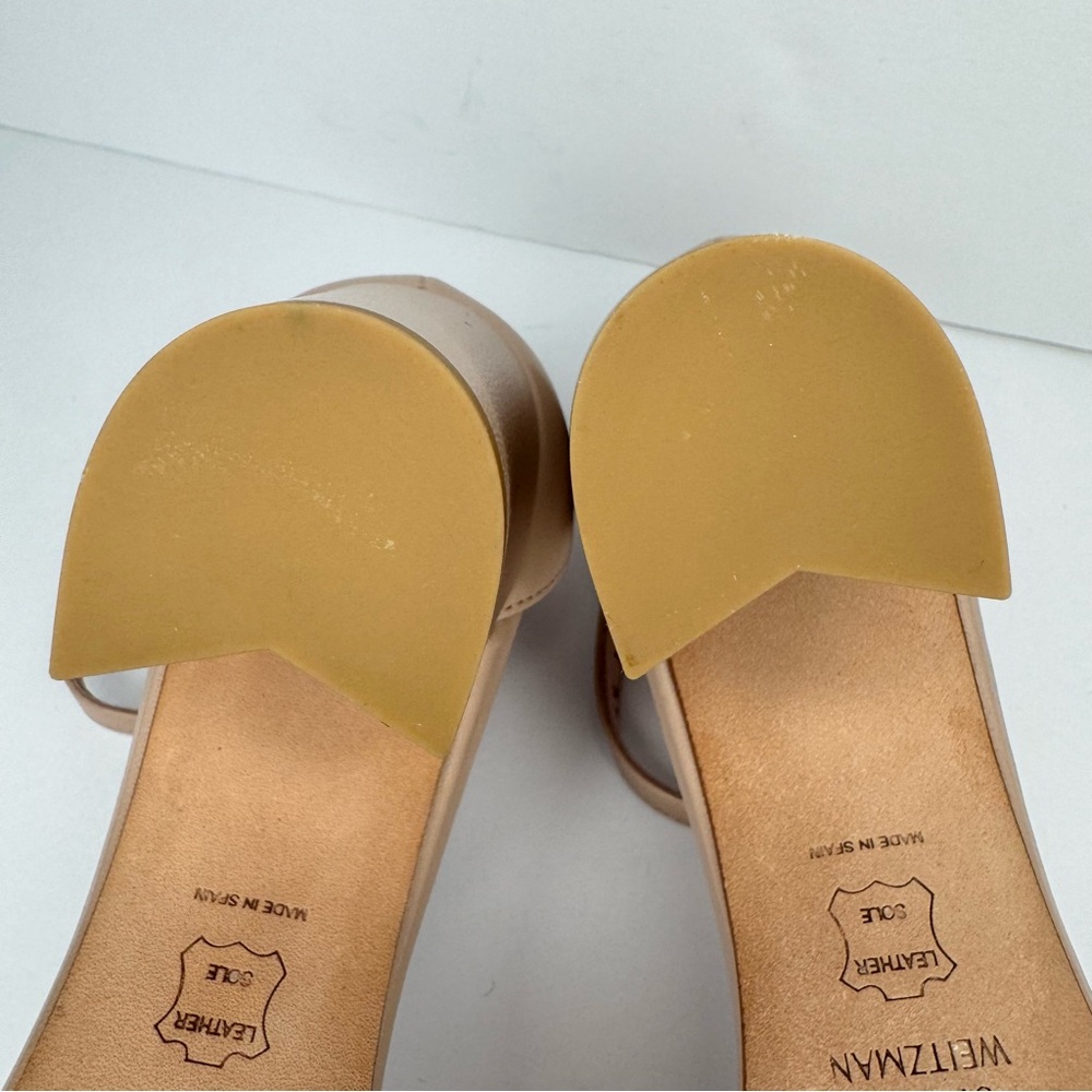 STUART WEITZMAN “Nearly Nude”  Block Heel Sandals Beige Tan Ankle Strap Size 8.5 - Picture 15 of 16